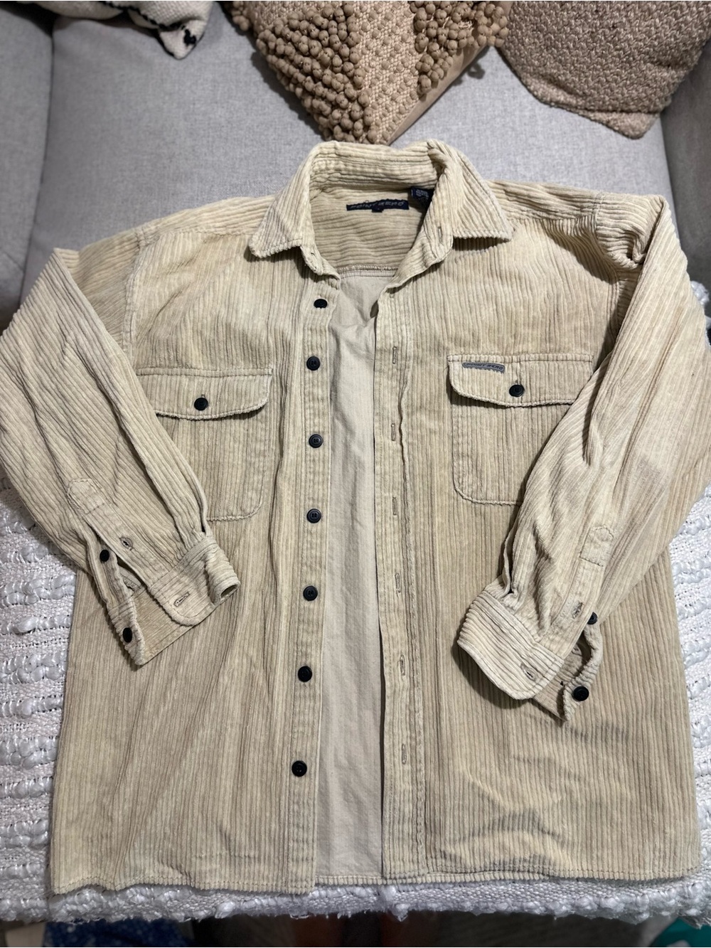 Vintage Point Zero Beige Corduroy Oversized Shirt Jacket